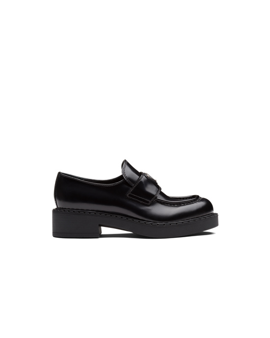 Prada Chocolate Brushed Leather Loafers Black | 1025ZVFQR